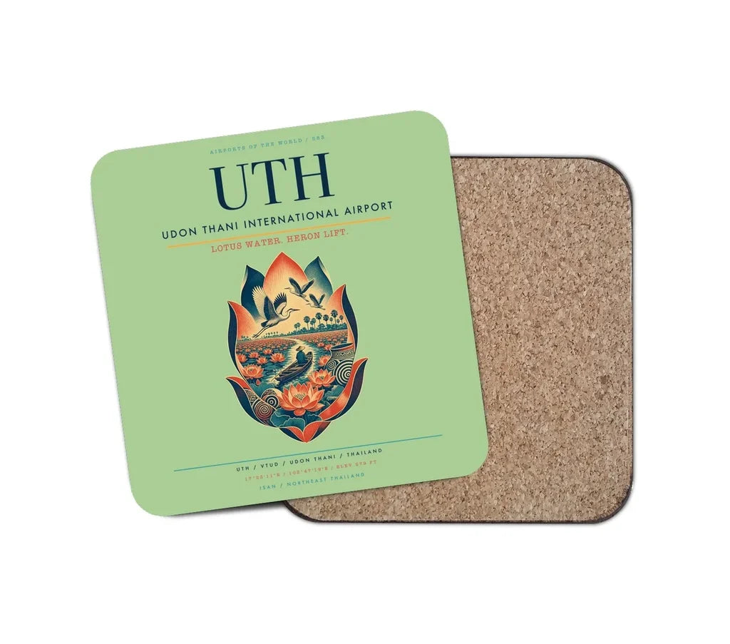 Udon Thani International Airport (UTH) design on light green 1 piece coaster
