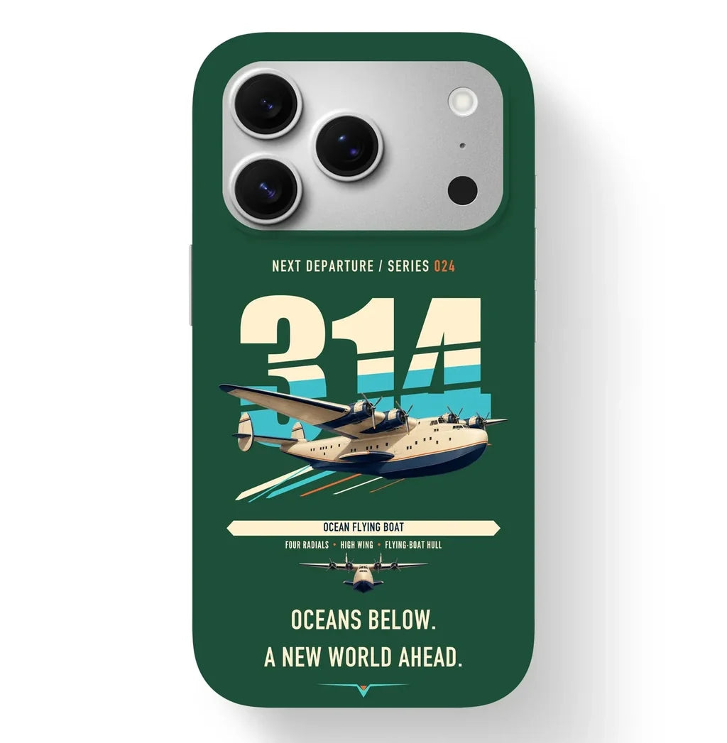 Boeing 314 Clipper design on dark green magsafe iphone case
