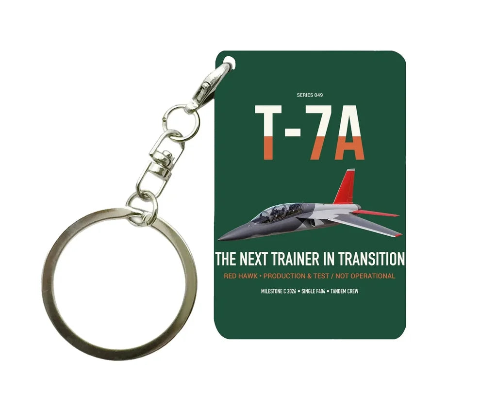 T-7A Red Hawk design on dark green designed key chain, double-side print
