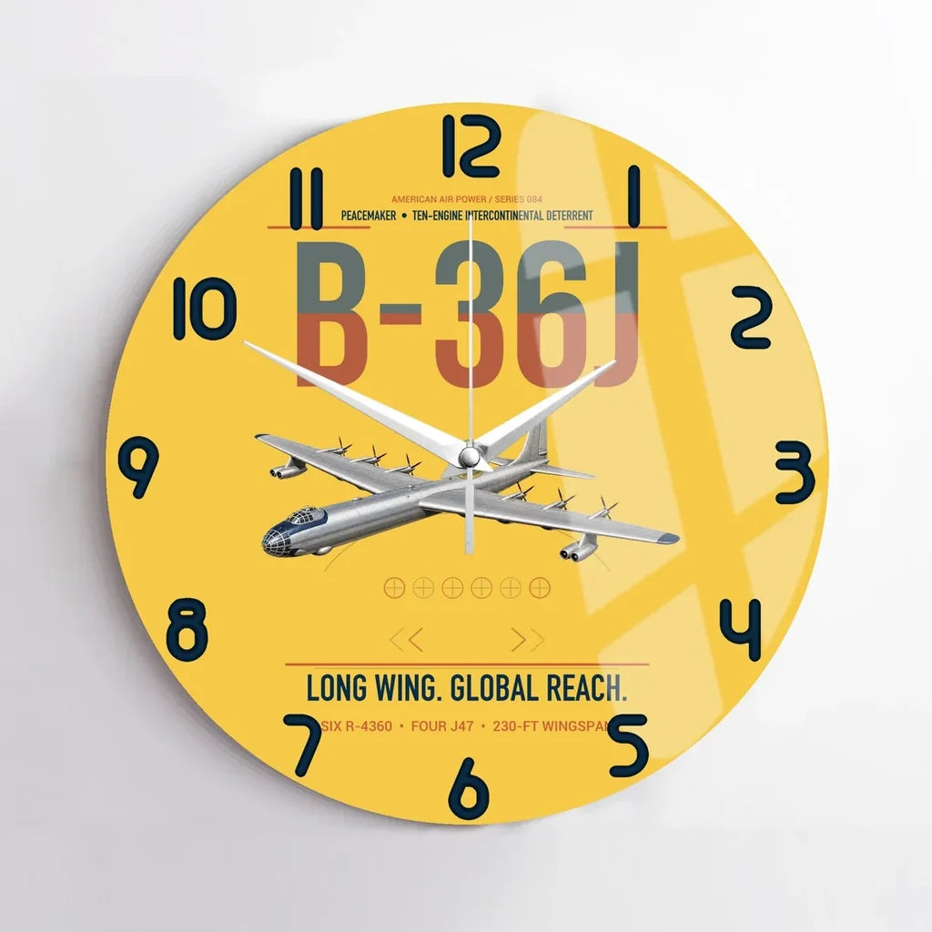 B-36J Peacemaker design on yellow no frame wall clock