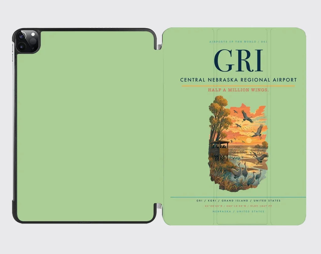 Central Nebraska Regional Airport (GRI) design on light green ipad tablet case