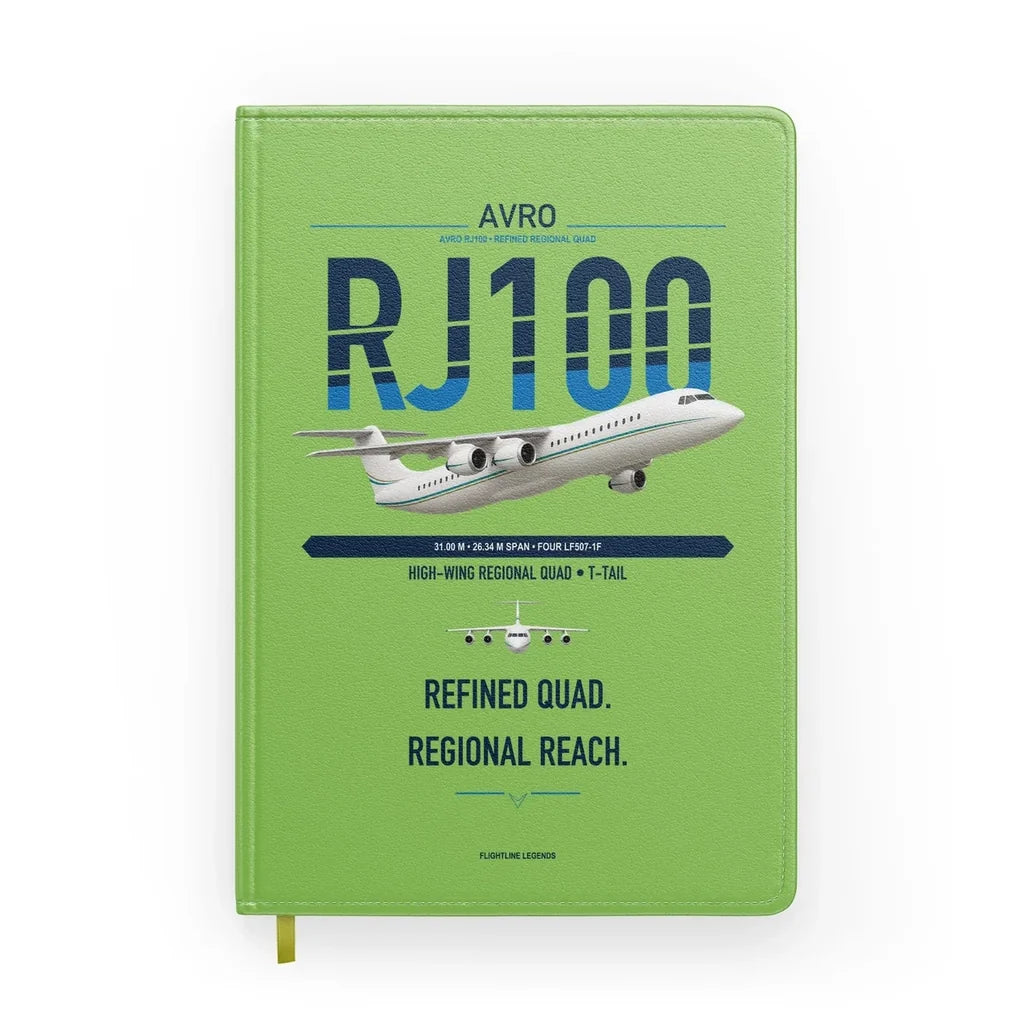 Avro RJ100 design on light green notebook