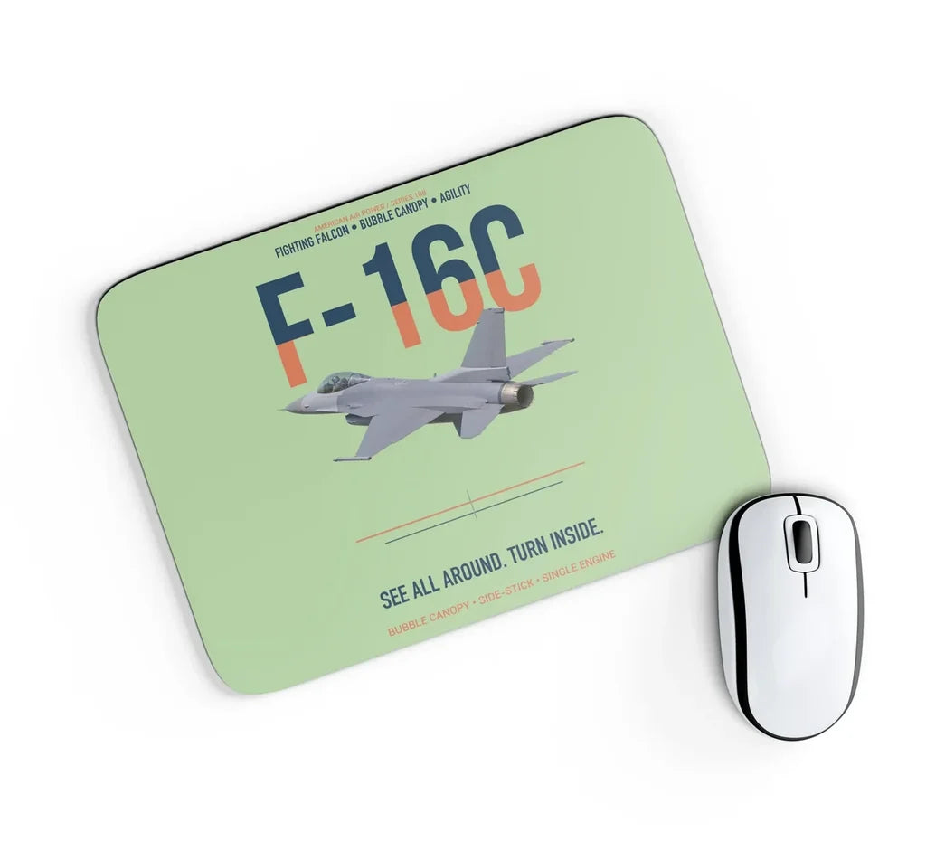 F-16C Fighting Falcon See All Around Turn Inside design on light green rectangle mouse pad