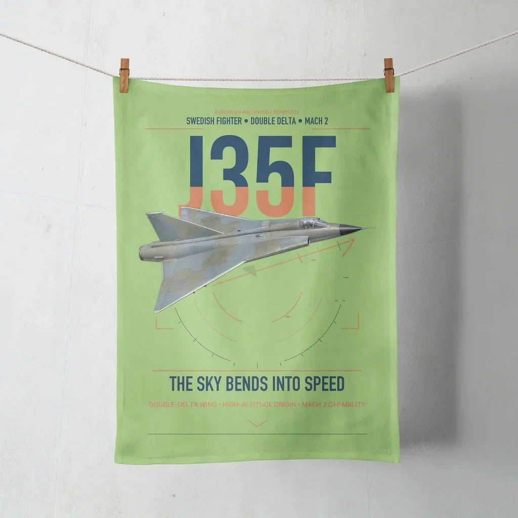 Saab J 35F Draken design on light green towel