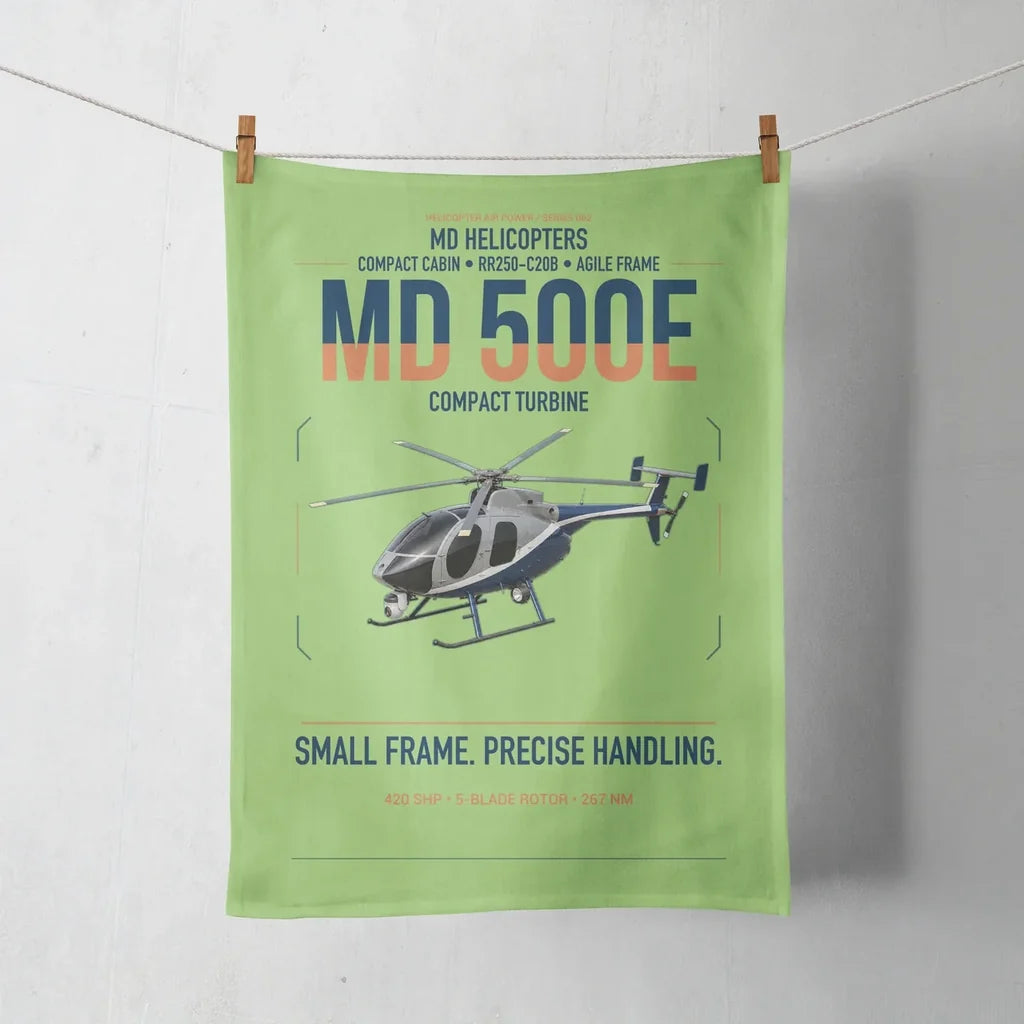 MD Helicopters MD 500E design on light green towel