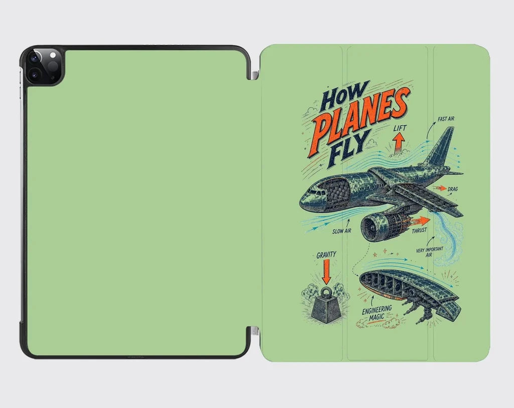 How Planes Fly V2 design on light green ipad tablet case