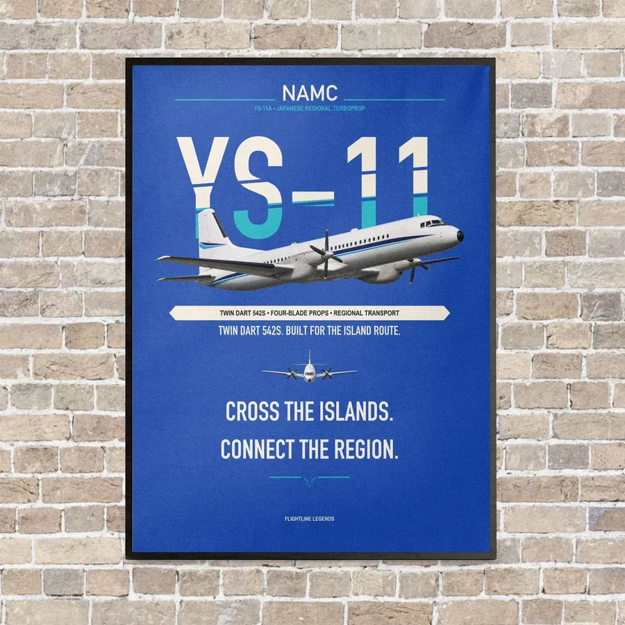 NAMC YS-11A vertical canvas print - framed - blue background