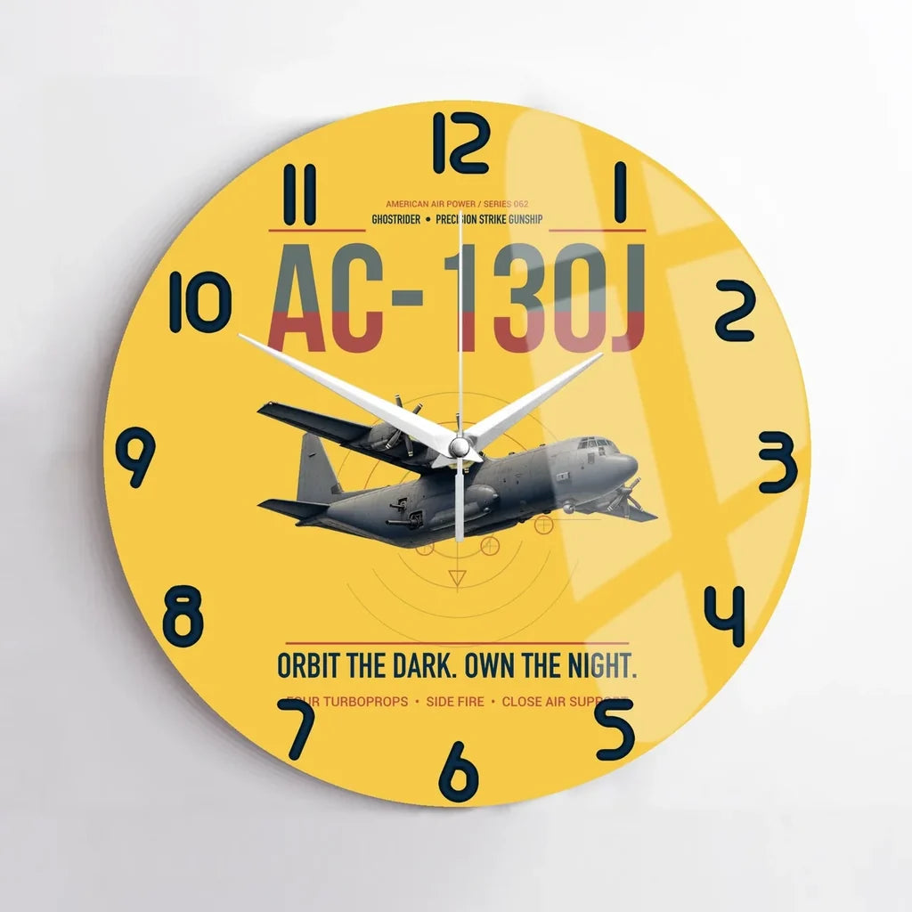 AC-130J Ghostrider design on yellow no frame wall clock