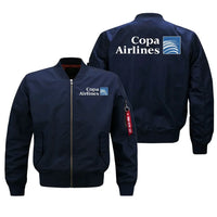 Thumbnail for Copa Airlines aviation design embroidered on blue bomber jacket