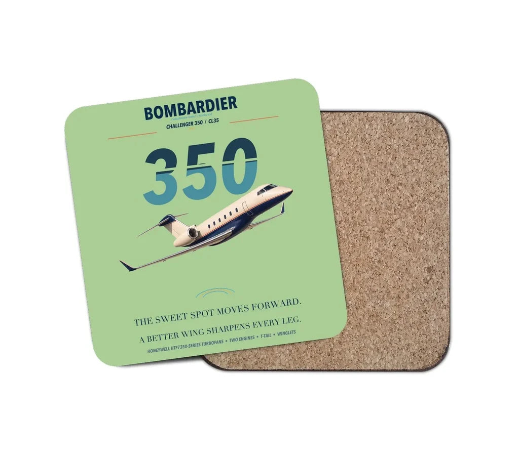 Bombardier Challenger 350 design on light green 1 piece coaster