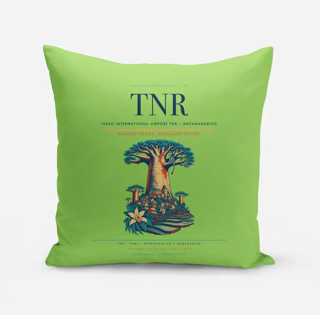 Ivato International Airport (TNR) design on light green pillow