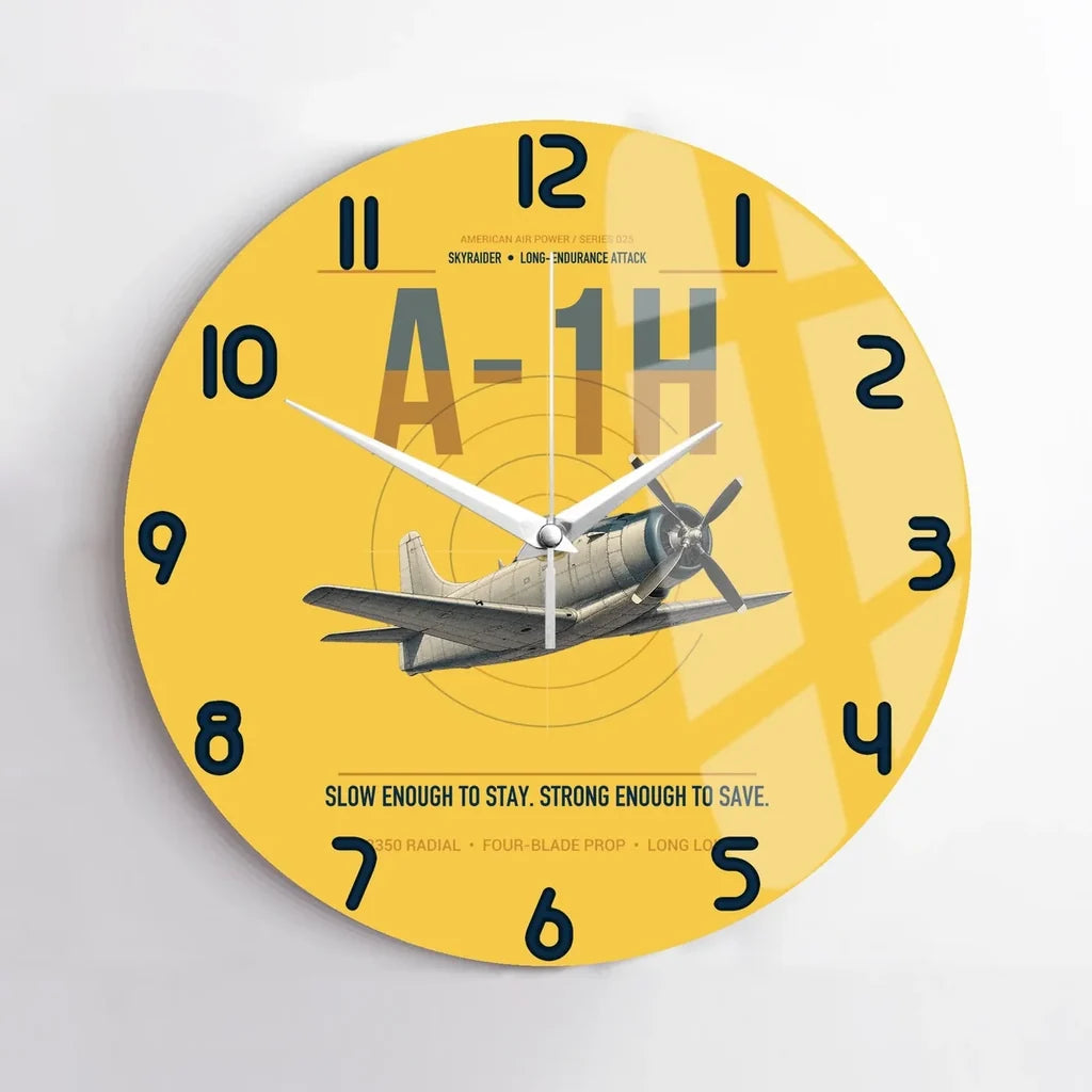 A-1H Skyraider design on yellow no frame wall clock