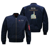 Thumbnail for Bukhara International Airport (BHK) design on blue bomber jacket