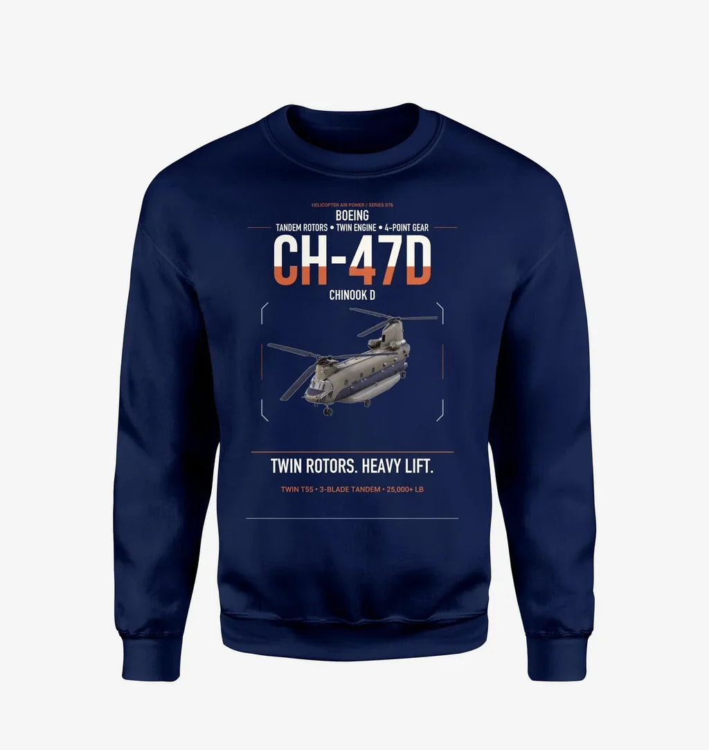 Boeing CH-47D design on navy blue sweatshirt
