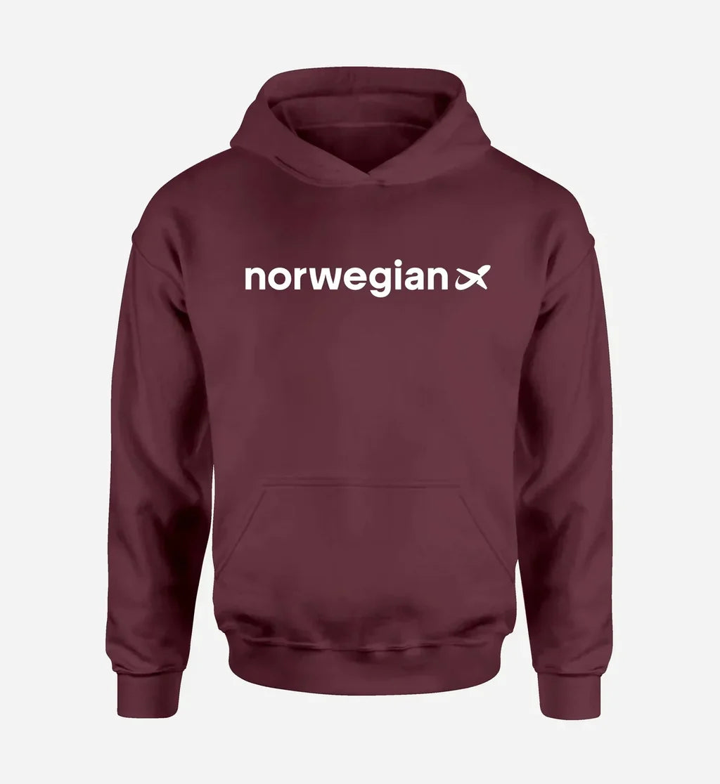 Norwegian Airlines logo printed on dark red hoodie