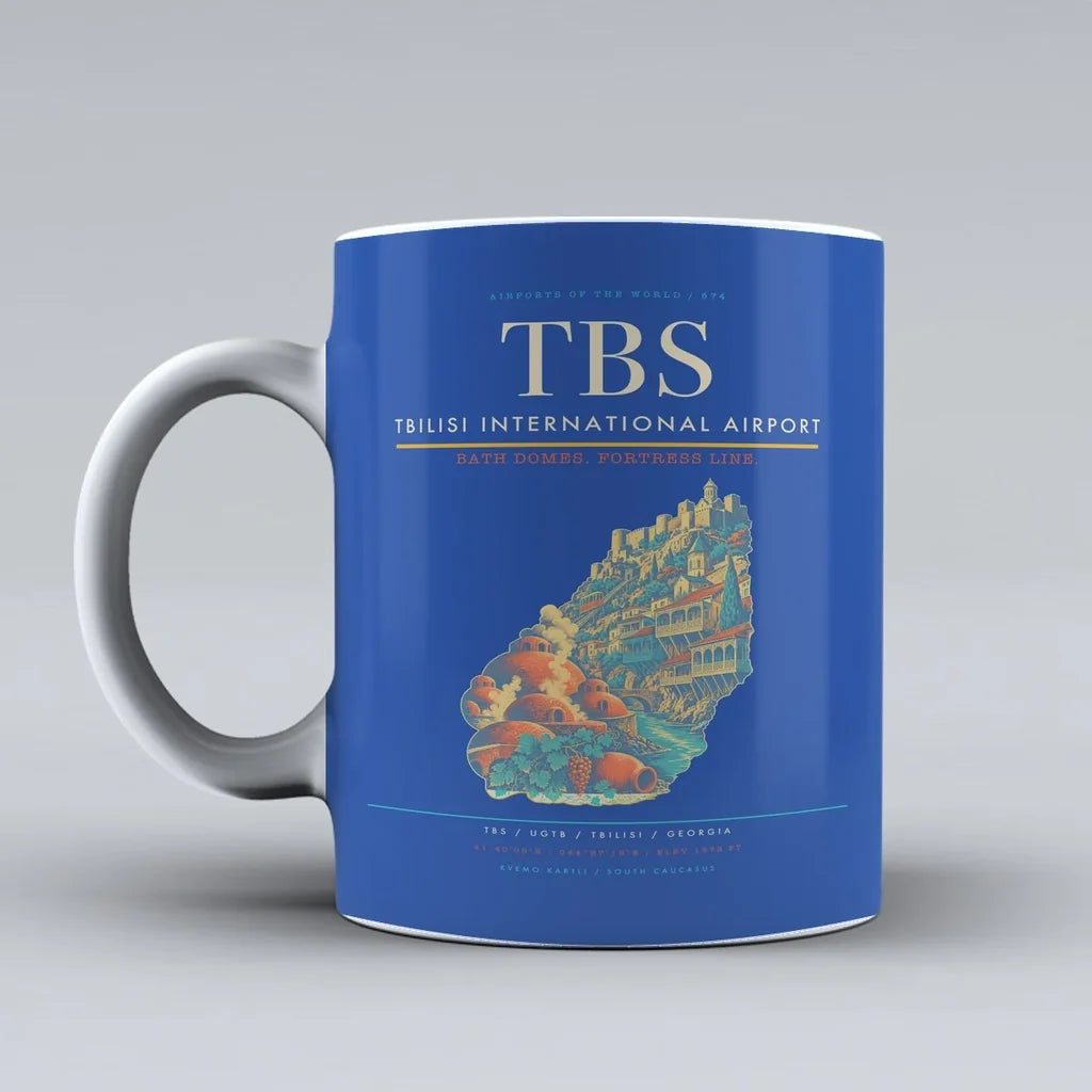 International Airport TBS Mug design on blue tbilisi