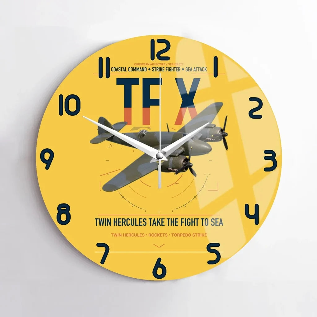 Bristol Beaufighter TF X design on yellow no frame wall clock