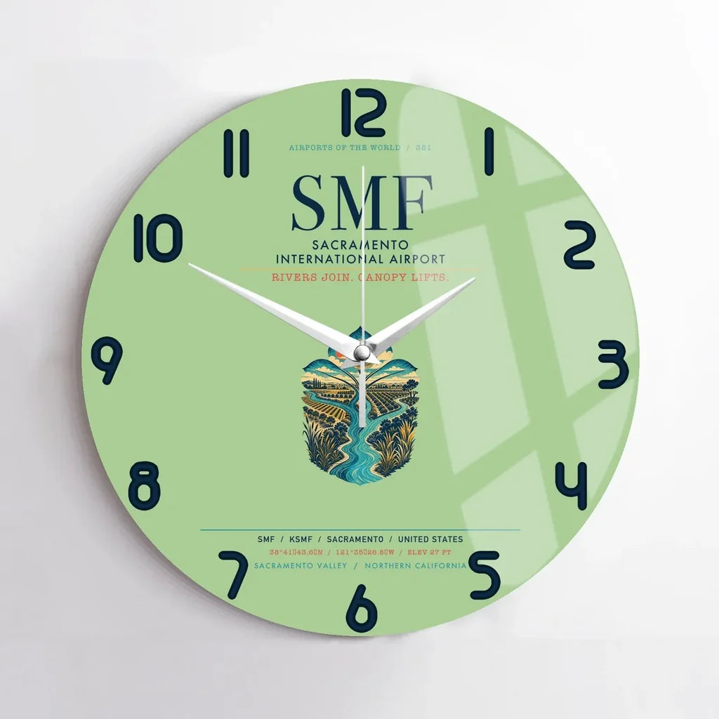 Sacramento International Airport (SMF) design on light green no frame wall clock