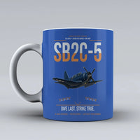 Thumbnail for SB2C-5 Helldiver design on blue ceramic mug, double-side print