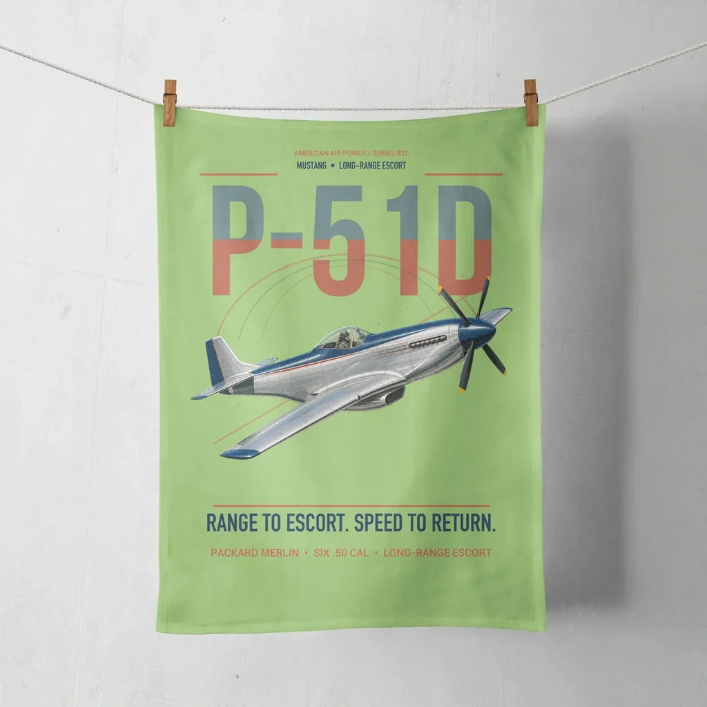 P-51D Mustang design on light green towel