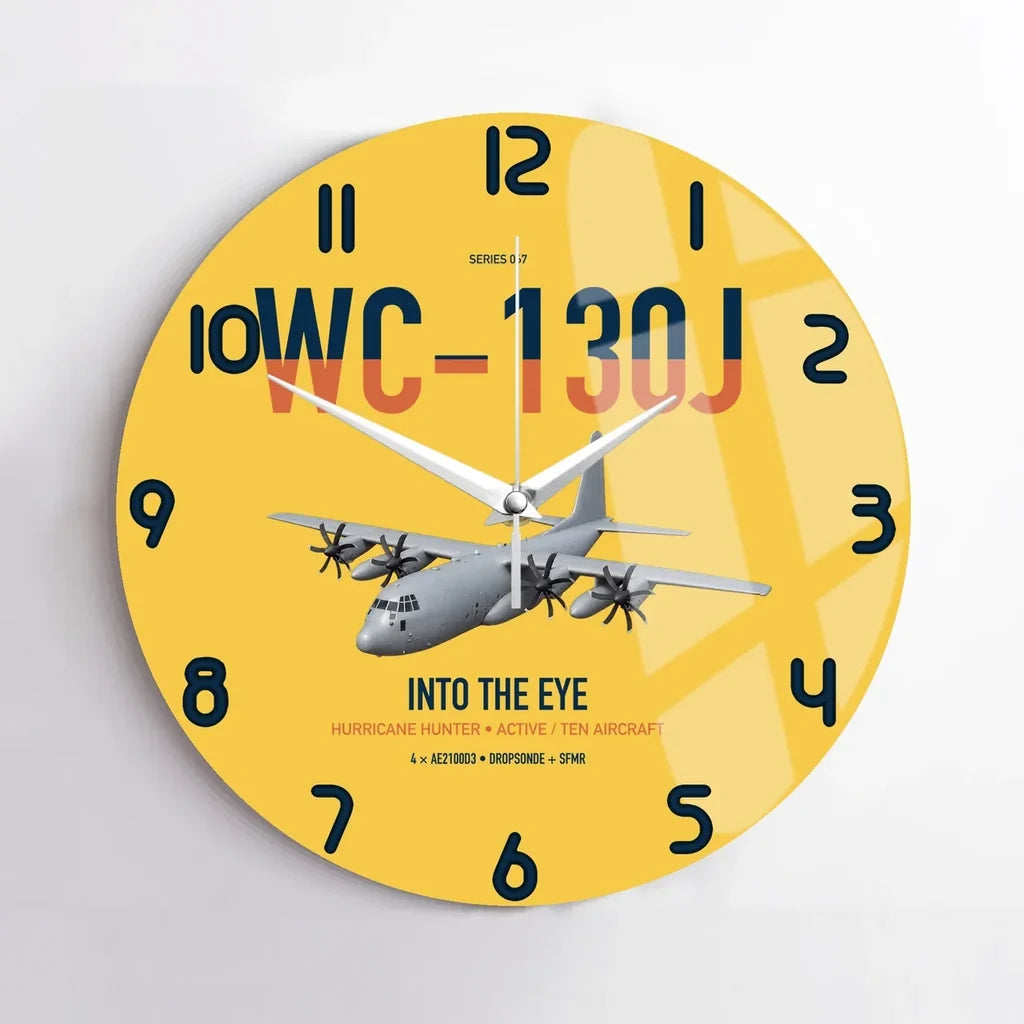 WC-130J Hurricane Hunter design on yellow no frame wall clock