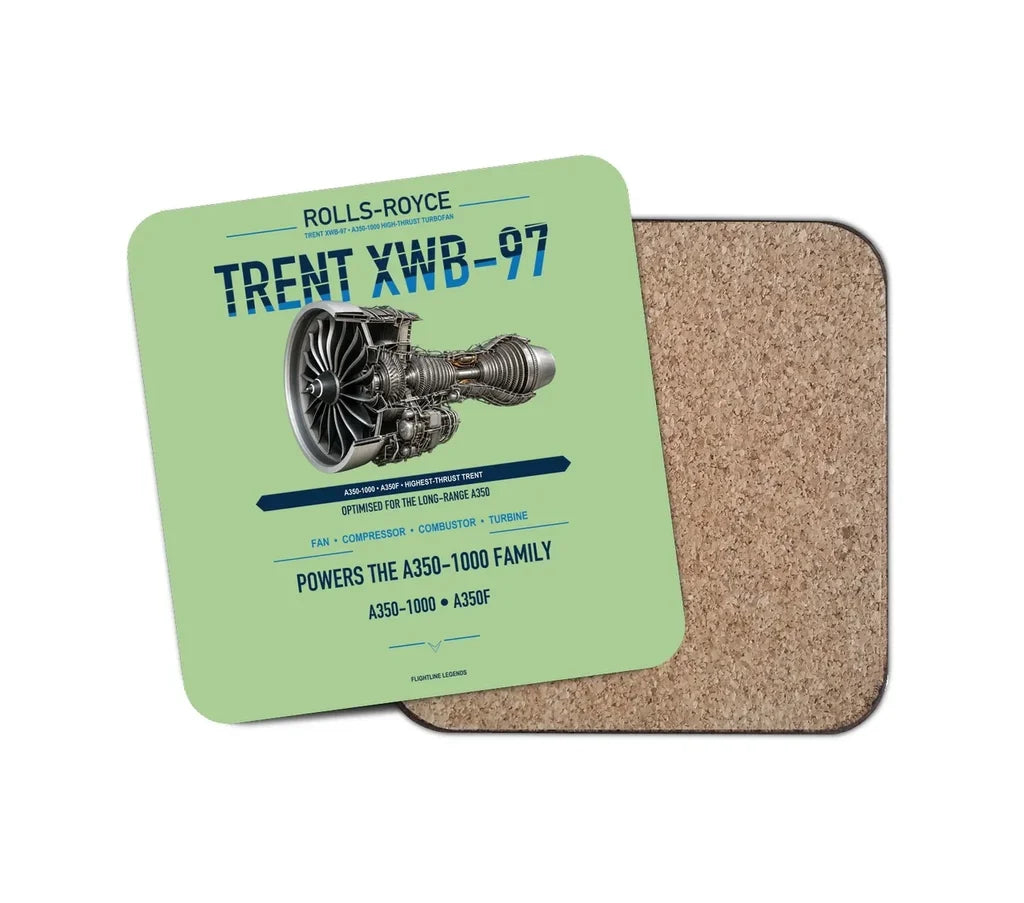 TRENT XWB-97 design on light green 1 piece coaster