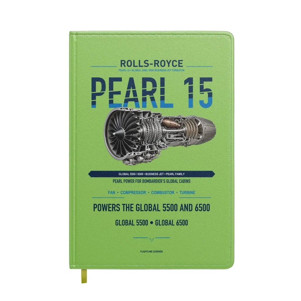 PEARL 15 design on light green notebook