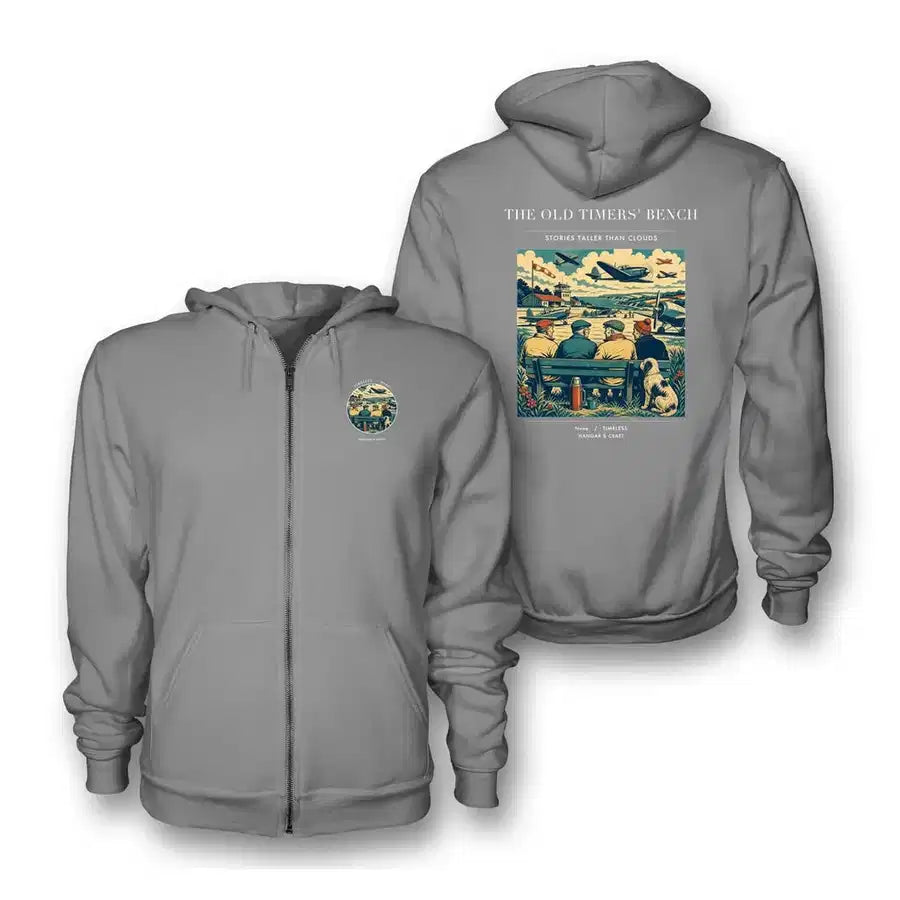 VINTAGE G4140 - The Old Timers' Bench - Premium Zipped Hoodie design on gray