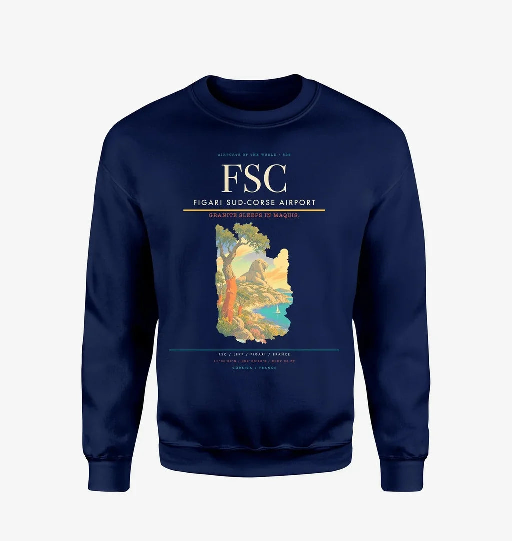 Figari Sud-Corse Airport (FSC) design on navy blue sweatshirt