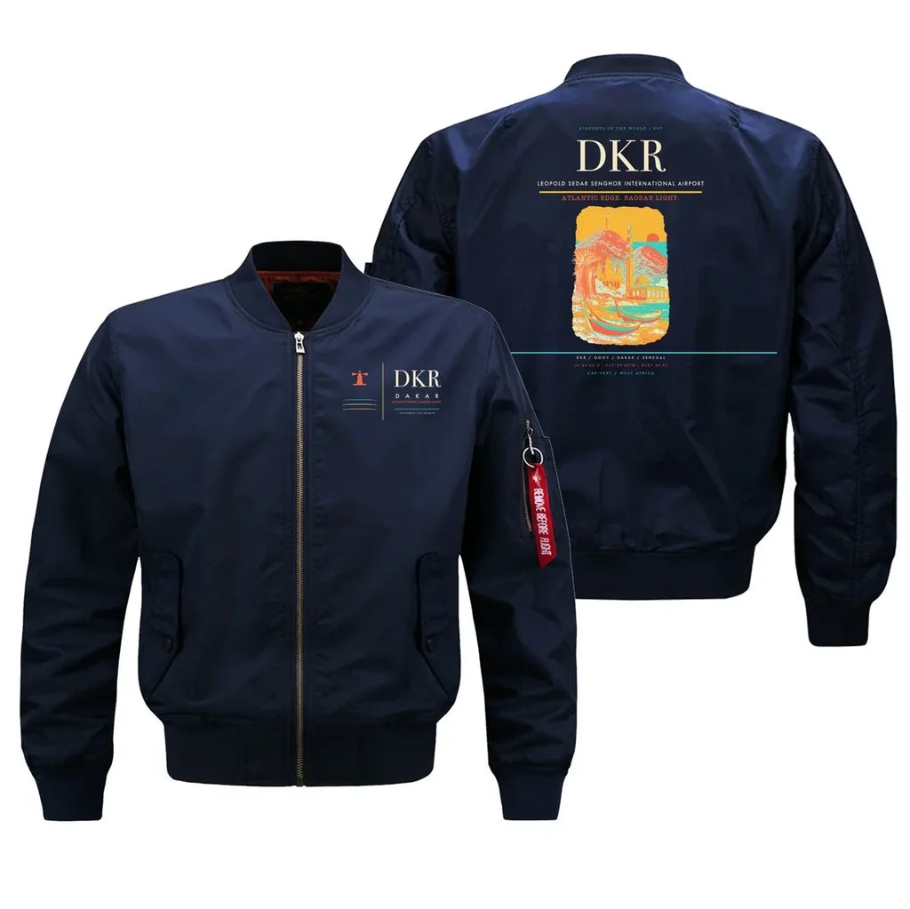 Leopold Sedar Senghor International Airport (DKR) design on blue bomber jacket