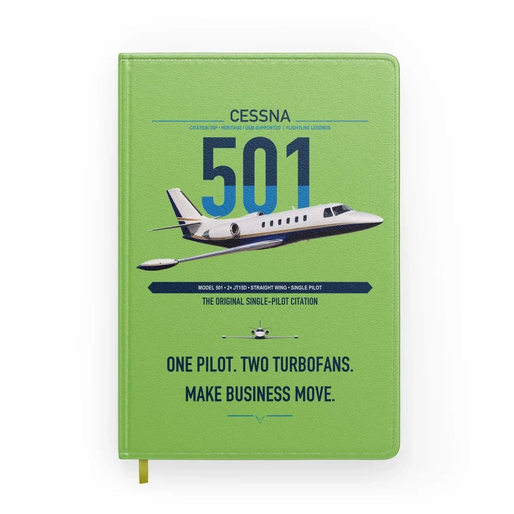 Cessna 501 Citation I SP design on light green notebook
