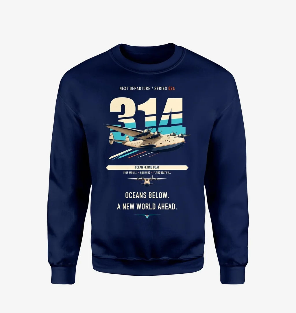 Boeing 314 Clipper design on navy blue sweatshirt