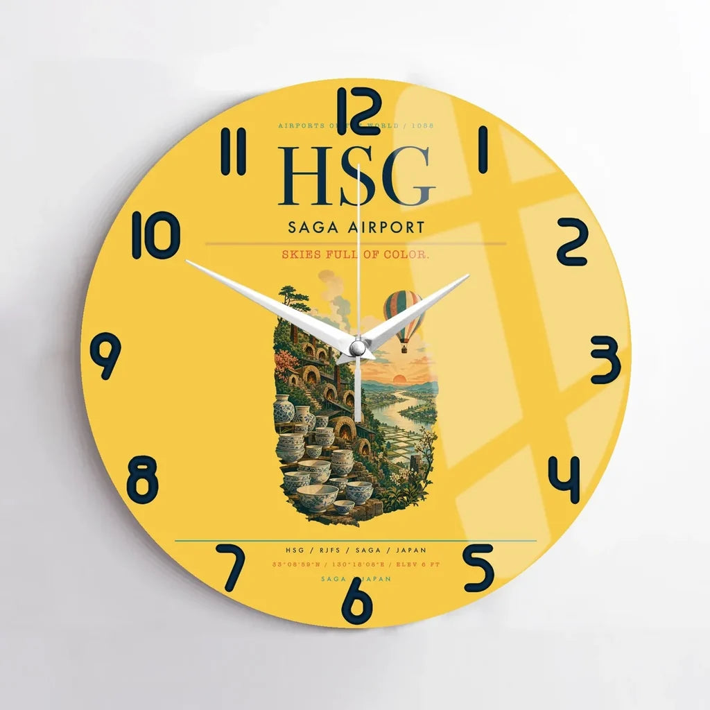 Saga Airport (HSG) design on yellow no frame wall clock