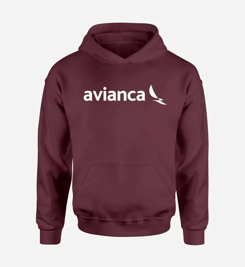 Avianca Airlines logo printed on dark red hoodie