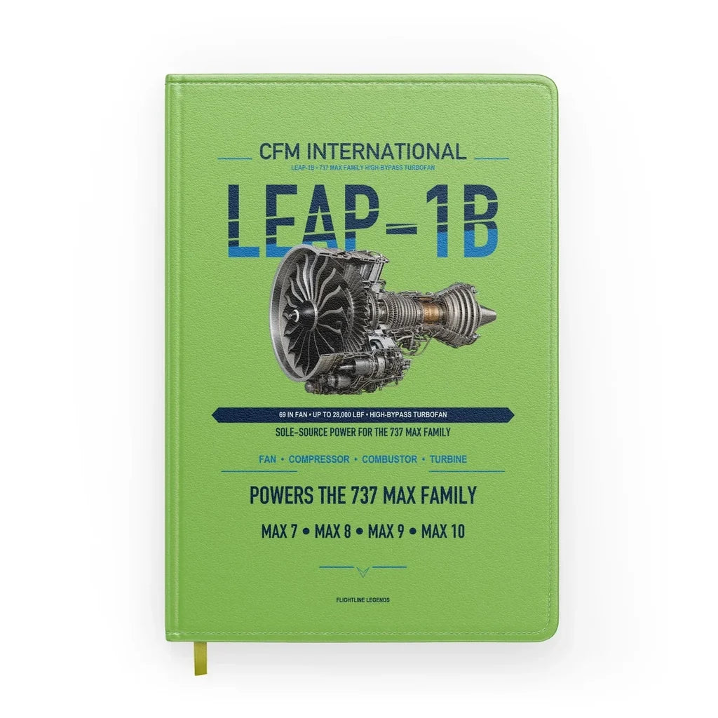 CFM LEAP-1B design on light green notebook