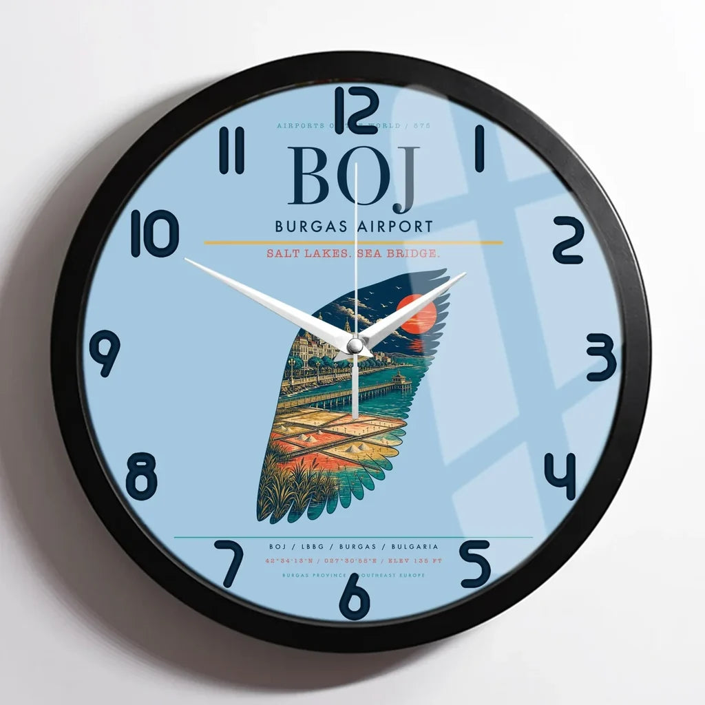 Burgas Airport BOJ Wall-Clock Framed - Light Blue