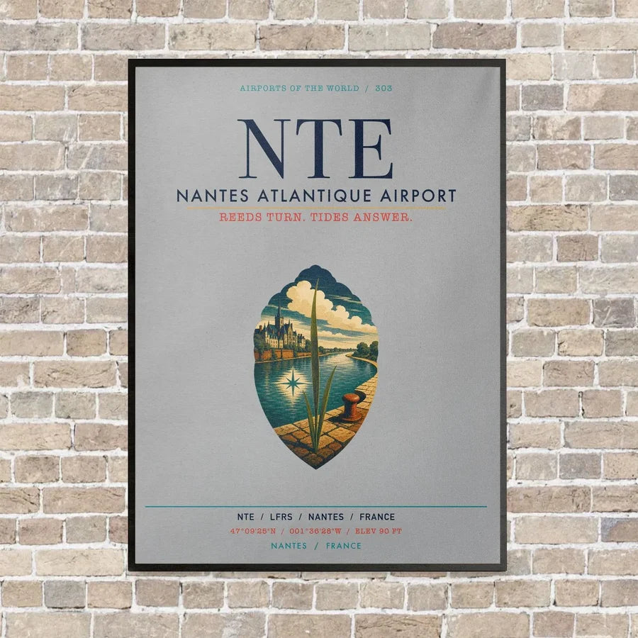 Nantes Atlantique Airport NTE vertical canvas print - framed - light gray background
