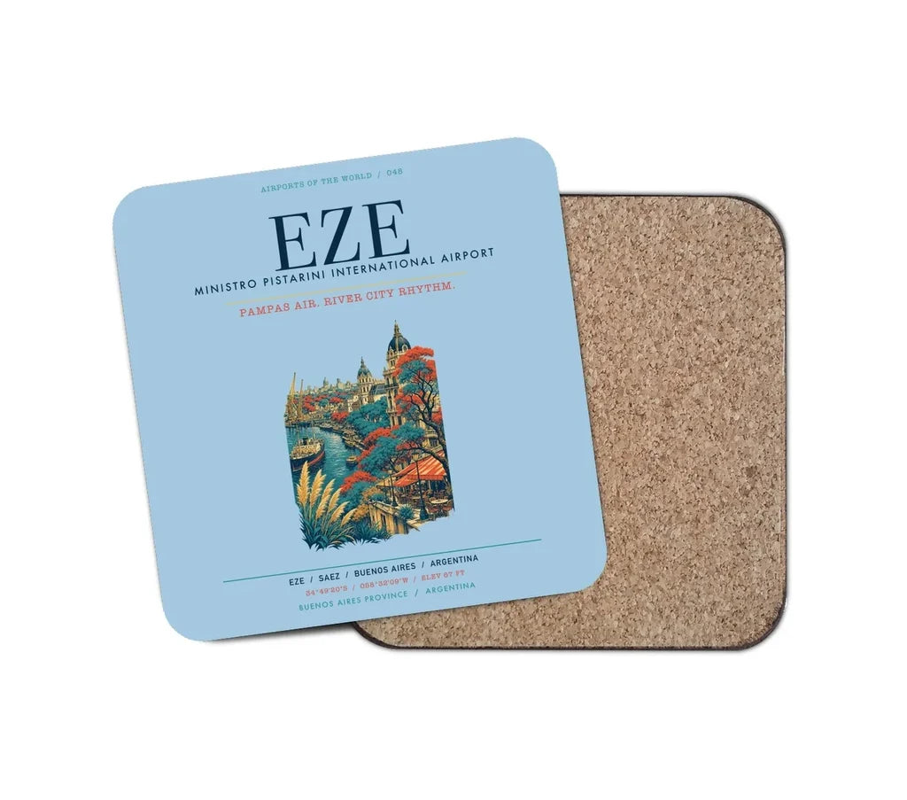 Buenos Aires Ministro Pistarini International Airport (EZE) design on light blue 1 piece coaster