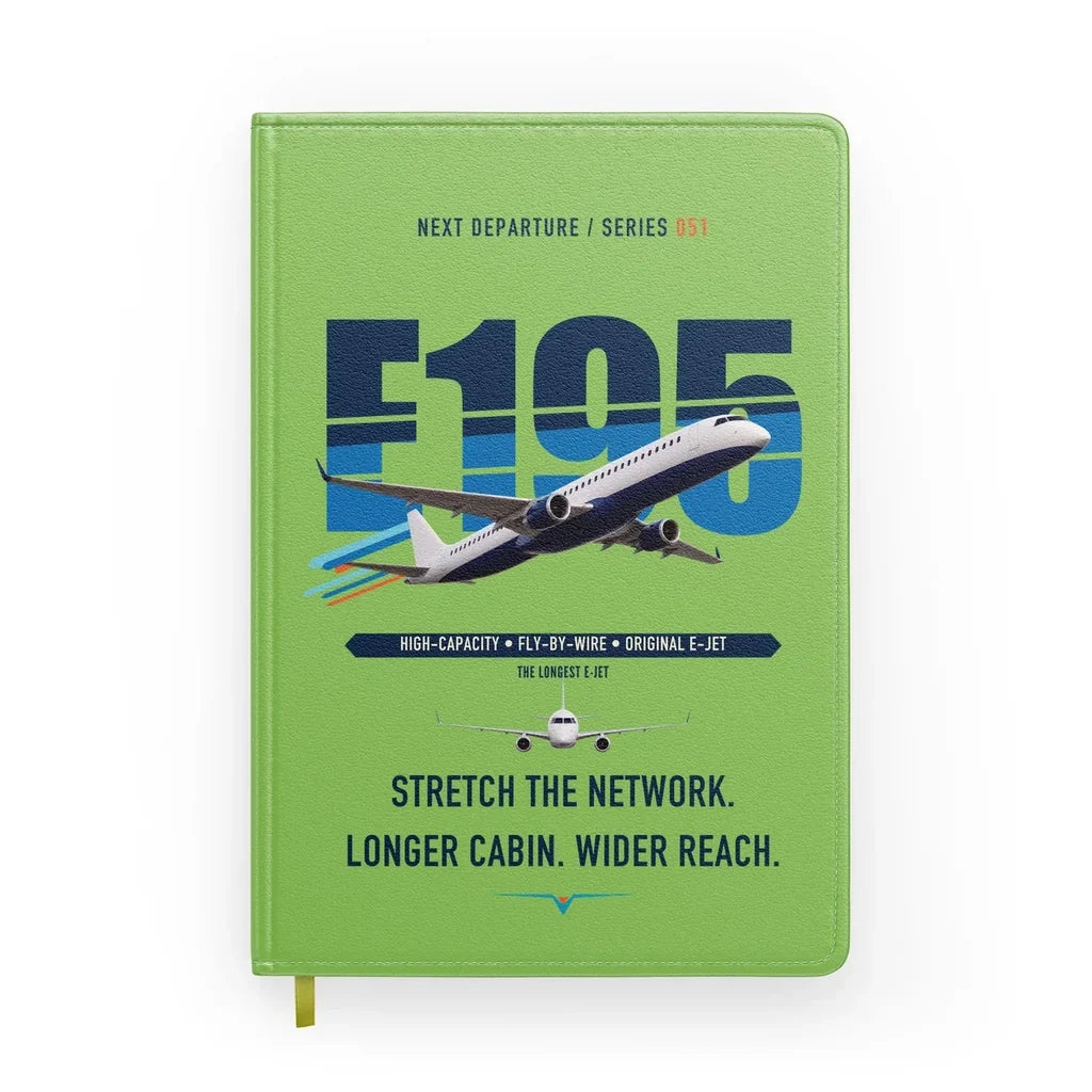 Embraer E195 design on light green notebook