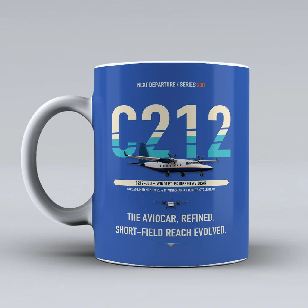 C-212-300 Aviocar Mug design on blue casa