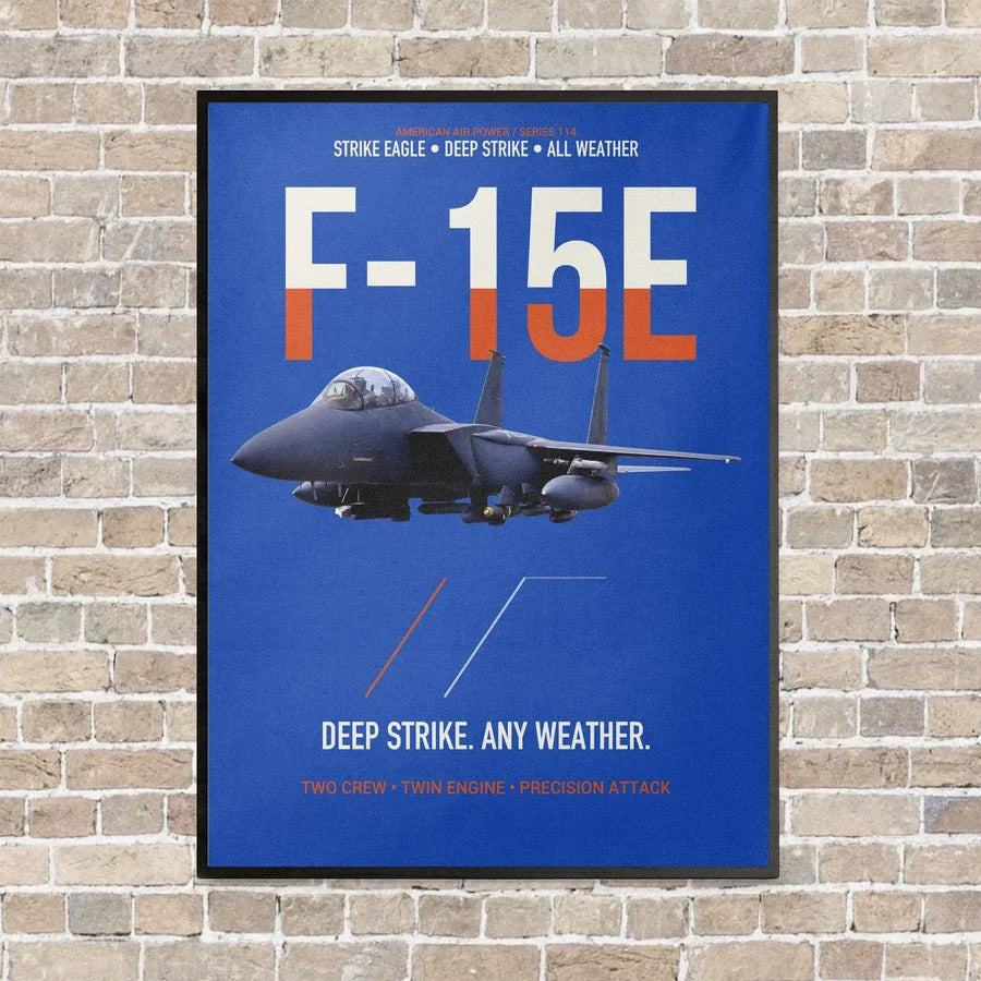 F-15E Strike Eagle Deep Strike Any Weather vertical canvas print - framed - blue background