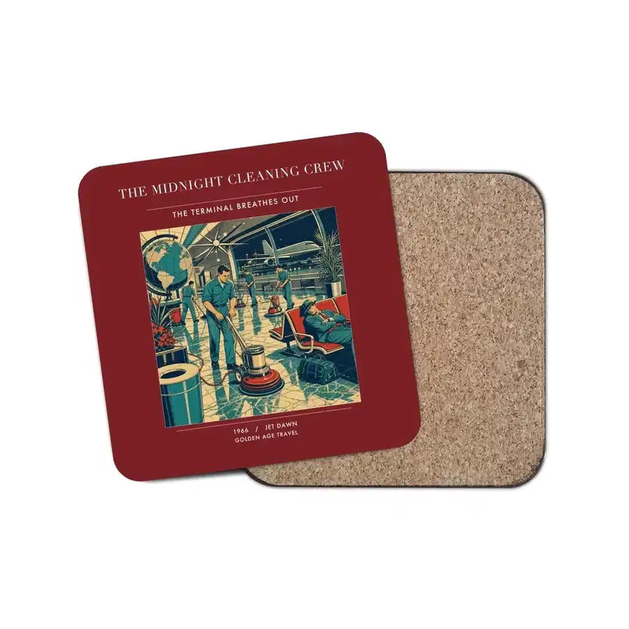 The Midnight Cleaning Crew - Designed Coasters design on dark red 1-piece