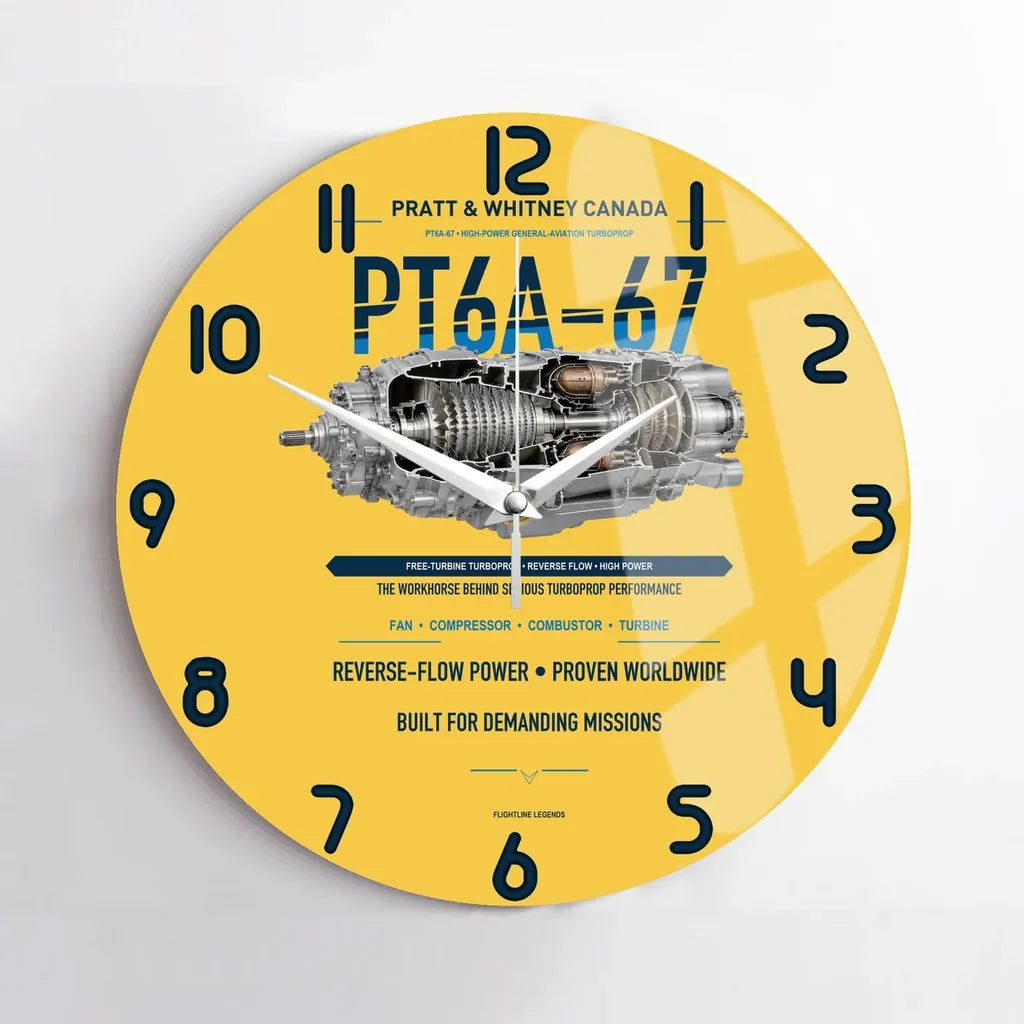 PT6A-67 design on yellow no frame wall clock