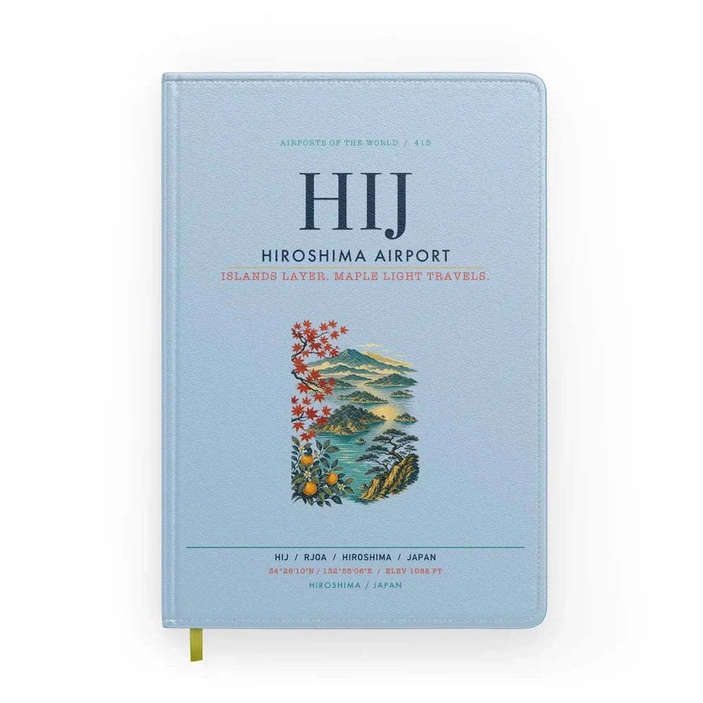Hiroshima Airport (HIJ) design on light blue notebook