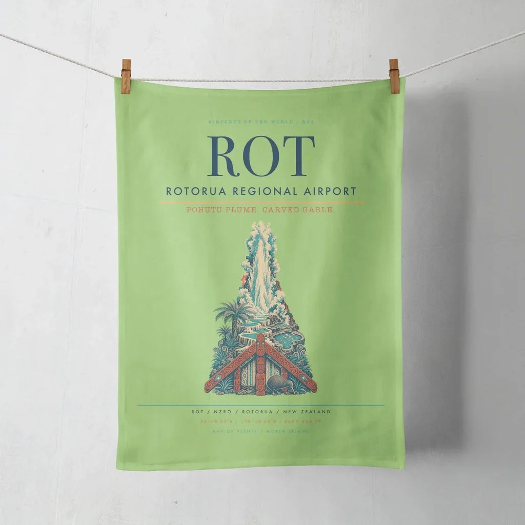 Rotorua Regional Airport (ROT) design on light green towel
