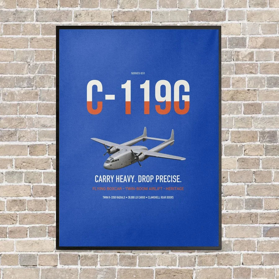C-119G Flying Boxcar vertical canvas print - framed - blue background