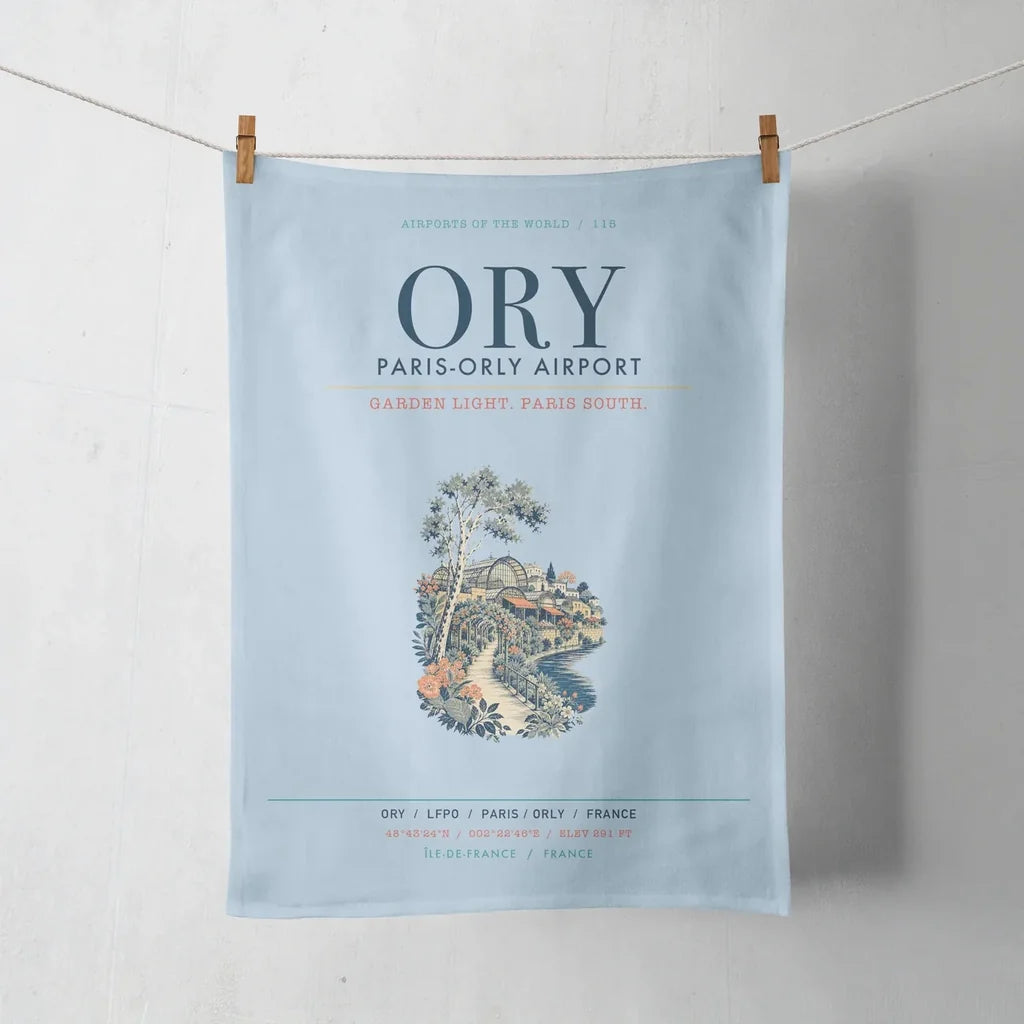 Paris-Orly Airport (ORY) design on light blue towel