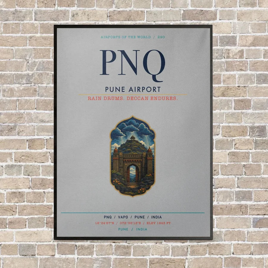 Pune Airport PNQ vertical canvas print - framed - light gray background
