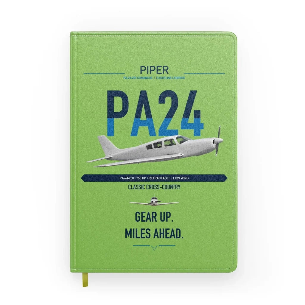 Piper PA-24-250 Comanche 250 design on light green notebook