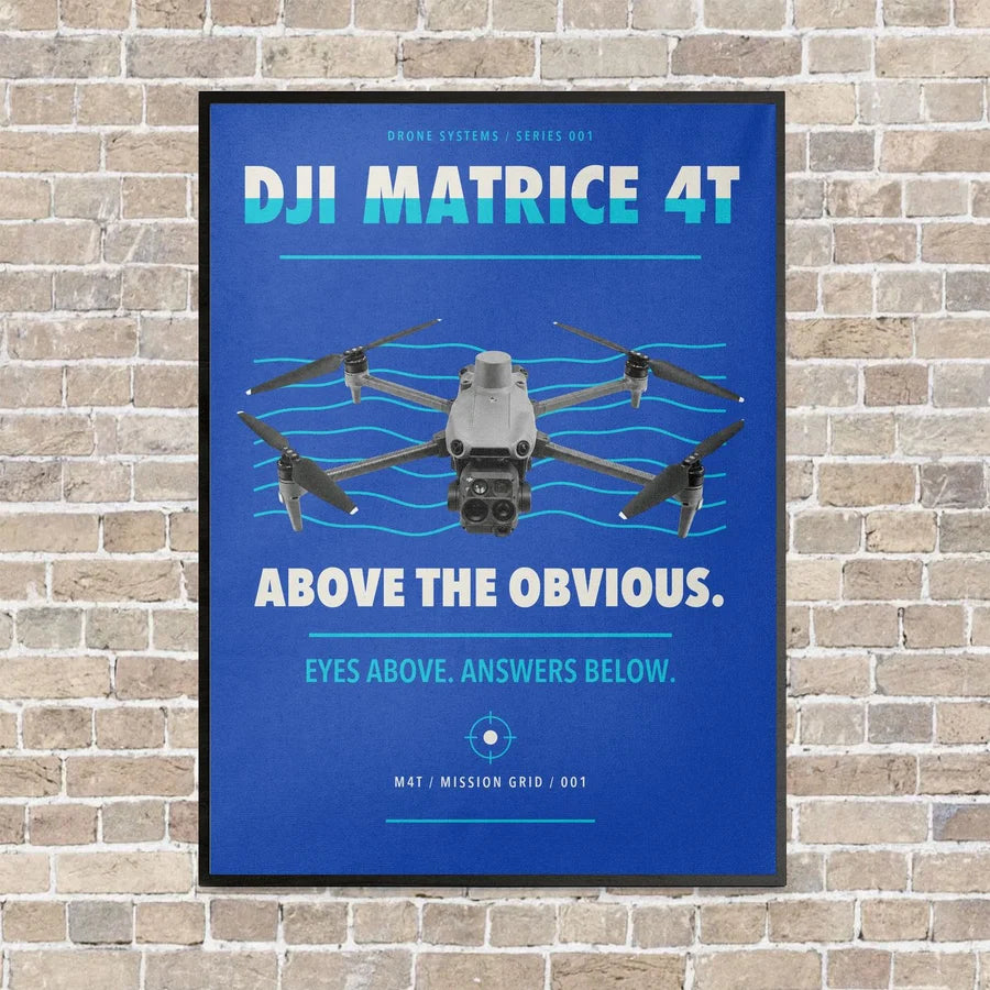 DJI Matrice 4T vertical canvas print - framed - blue background